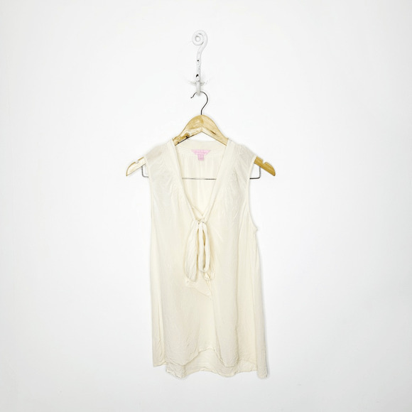 Lilly Pulitzer Tops - Lilly Pulitzer Dahlia Sleeveless 100% Silk Blouse Cream tie neck 48596 womens S
